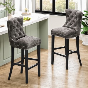 Hooseng Velvet Bar Stools Set of 2, 27.5" Tall Bar Stools, Breakfast Bar Chairs with Footrest and Back, Counter Bar Stools, for Dining Room, Kitchen - 1 of 4