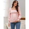 INSPIRE CHIC Women's Smocked Maternity Tops Square Neck Long Sleeve Shirts Pregnancy Blouses - 2 of 4