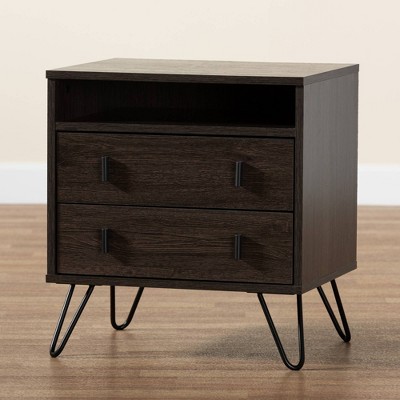 Glover Dark Brown Wood and Metal 2-Drawer Nightstand