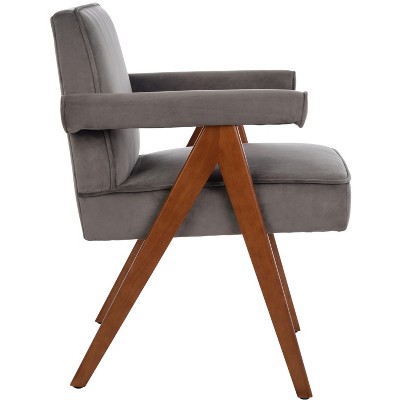 Dark Grey Velvet and Walnut Mid-Century Accent Chair