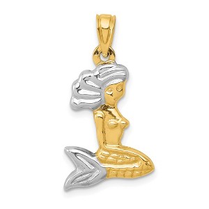 Black Bow Jewelry 14k Yellow Gold and White Rhodium 3D Hollow Mermaid Pendant - 1 of 4
