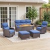 Outdoor Patio Furniture Set with 41" propare  Fire Pit Table - PE Wicker Patio Conversation Sets - 7 Seats Outdoor Sectional Chair Sofa Set - 2 of 4