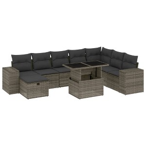 vidaXL 9 Piece Patio Sofa Set with Cushions Gray Poly Rattan - without storage - 1 of 4