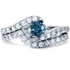 Pompeii3 3/4ct Blue & White Diamond Engagement Wedding Ring Set 14K White Gold - 3 of 4