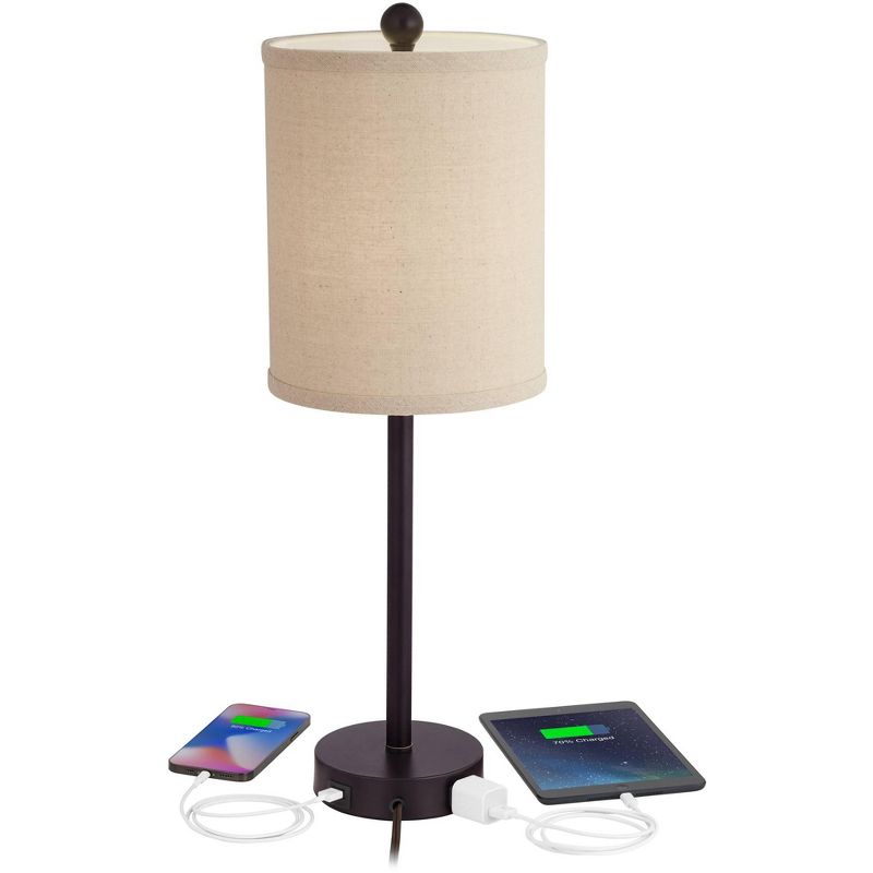 360 Lighting Trotter Modern Table Lamps 23 3/4" High Set of 2 Oiled Bronze with USB and AC Power Outlet in Base Burlap Shade for Living Room Home Desk, 3 of 10
