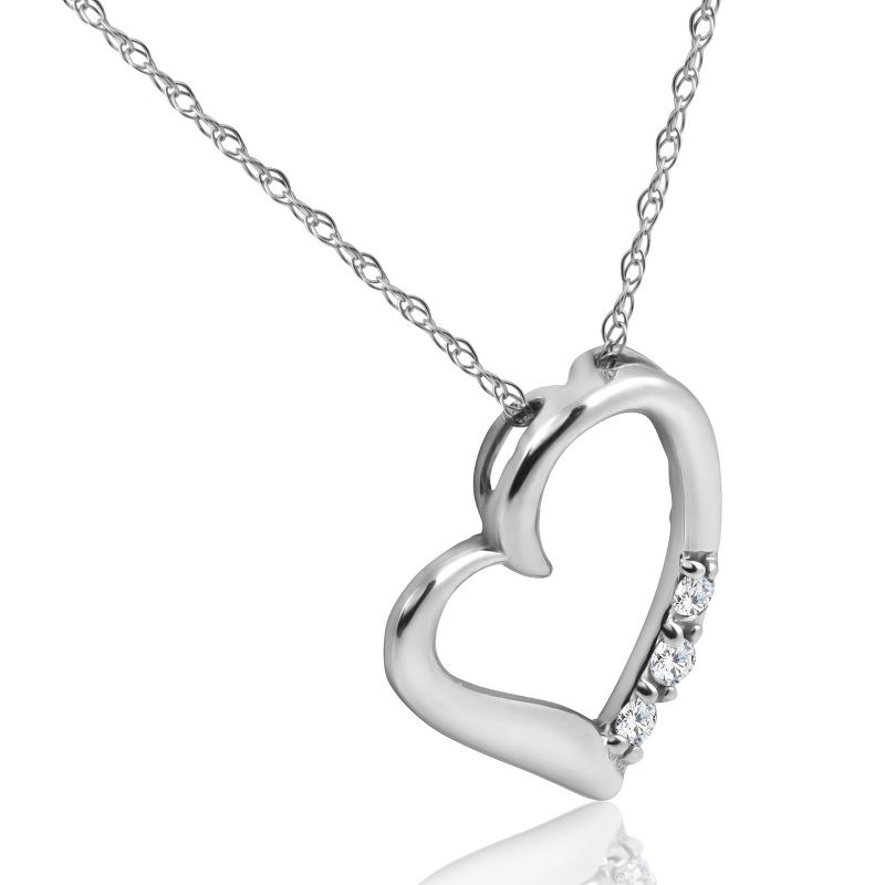 Pompeii3 Diamond Heart Pendant Necklace 3-Stone 10K White Gold, 2 of 5
