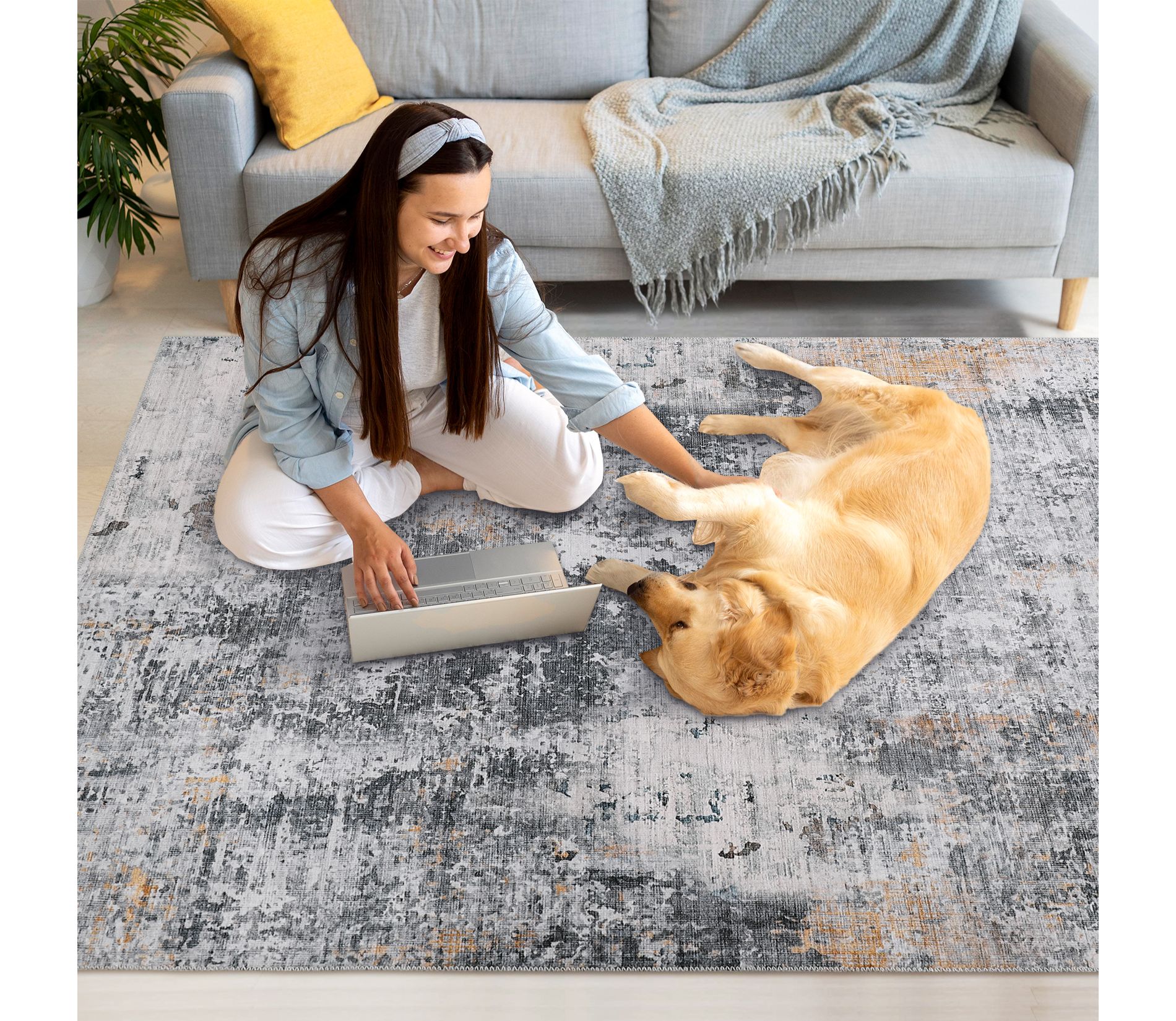 Garvee 8x10Ft Modern Abstract Area Rug - Large Machine Washable, Anti-Slip Soft Low-Pile Carpet: Pet Friendly, Indoor/Outdoor Use