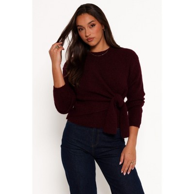 Petal and Pup Ettie Wrap Side Tie Knit Sweater - Burgundy