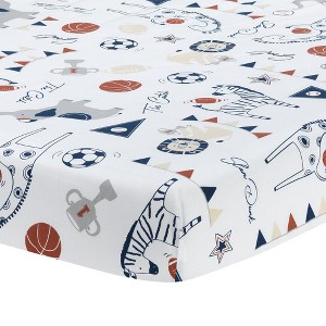 Lambs & Ivy Hall of Fame Animals/Sports 100% Cotton Fitted Baby Crib Sheet - 1 of 4