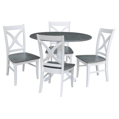 42" Lilleth Dual Drop Leaf Dining Table with 4 X-Back Chairs White/Heather Gray - International Concepts