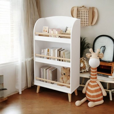 Alilang 19.68 Inch Wooden Bookcase with Open Shelves and Natural Wood Accents - White