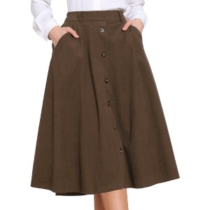 INSPIRE CHIC Women's Corduroy Button Front High Waist A-line Midi Skirt - 1 of 4