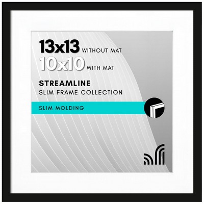 Americanflat 13x13 Picture Frame  - Use as 10x10 Frame with Mat or Display 13x13 Photo Without Mat - Streamline Collection - Black