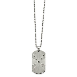 Black Bow Jewelry Stainless Steel & Black Diamond Brushed Dog Tag Necklace, 24 Inch - 1 of 4