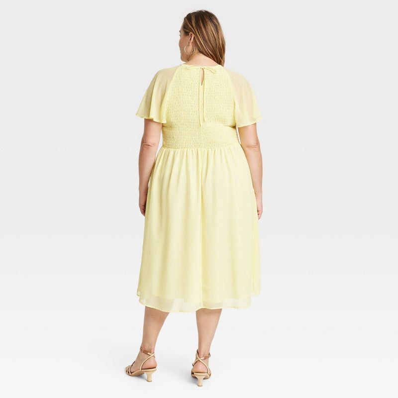 Women's Flutter Short Sleeve Chiffon Midi A-Line Dress - Ava & Viv™, 3 of 5