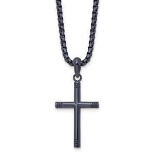 Black Bow Jewelry Dark Gray Plated Stainless Steel 3mm Tube Cross Necklace, 24 Inch - 1 of 4