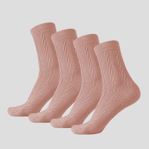 Alilang Women's Classic Crew Socks Cable-Knit Cotton for Casual Stability and Comfort 2 Pairs - 1 of 4