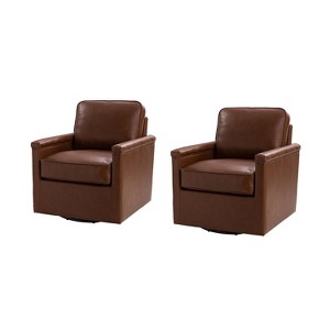 Set of 2 Rosa 29'' Wide Genuine Leather 360°Swivel Armchair with Nailhead Trims |ARTFUL LIVING DESIGN - 1 of 4