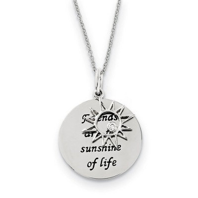 Black Bow Jewelry Rhodium Plated Sterling Silver & CZ Friends Are The Sunshine Necklace