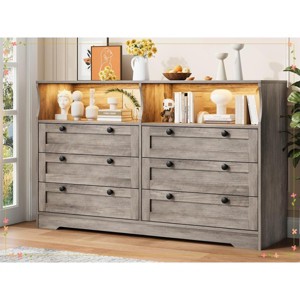 55 Inch Wide Tv Dresser for Bedroom with Power Outlet and Led Lights - 1 of 4