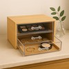 Compact Bamboo Makeup & Jewelry Organizer with 2 Tier Acrylic Drawers, Nonslip Cosmetic Storage Box for Palettes, Skincare & Beauty Accessories - 2 of 3
