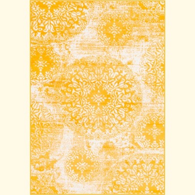 Yellow and Ivory Synthetic Low Pile Bohemian Area Rug