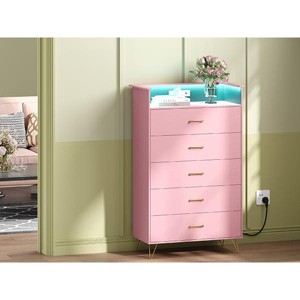 Modern 5-Drawer Tall Dresser for Bedroom, Wood Chest of Drawers with Silent Closing Slides - 1 of 4