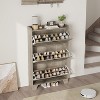 Modern Farmhouse Shoe Cabinet with 3 Turn Drawers, Narrow Entryway Storage Organizer with Hooks, Natural Wood - 3 of 4