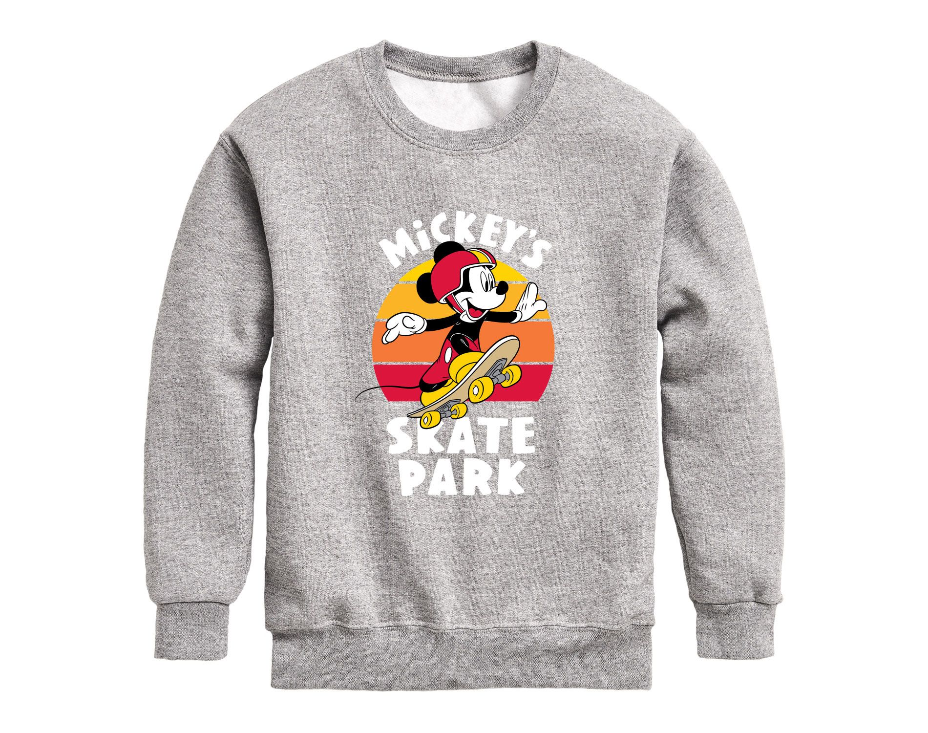 Boys' Disney Skater Mickey Graphic Long Sleeve Fleece Sweatshirt - Athletic Heather - Large