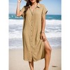 Coolmee Women's Casual Short Sleeve Side Split Button Down Long Cover Ups Shirt Dress - 2 of 3