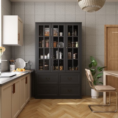 FUFU&GAGA 47.2 "W Modular Combination Display Cabinet Glass Door Wooden Pantry Organiser