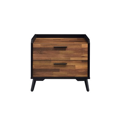 Jiranty Industrial Walnut & Black Metal Accent Table with Storage