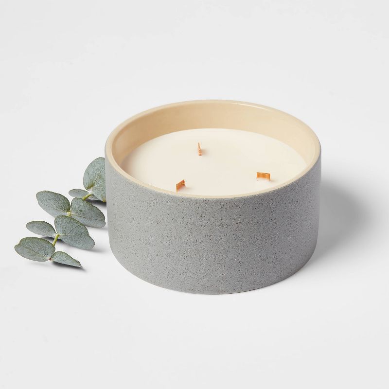 3 Wick 14oz Matte Textured Ceramic Wooden Wick Candle Gray/Lavender Eucalyptus - Threshold&#8482;, 4 of 5