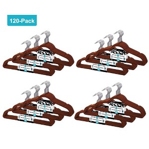 J&V TEXTILES 120pk Premium Velvet Non-Slip Hanger with 360 Degree Rotatable Hook Brown - 1 of 4