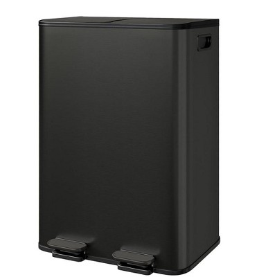 Stainless Steel Trash Can with Lid for Kitchen, Large Dual Trash and Recycle Bin Combo, Step-on Garbage Cans, PP Inner Buckets