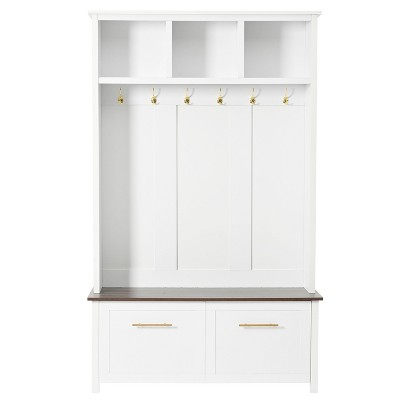NicBex 47.2 inch Hall Tree for Hallway,Coat Racks with 6 Gold Hooks and 2 Drawers,Entryway Furniture for Hallway,Living Room,Bedroom,White/Black