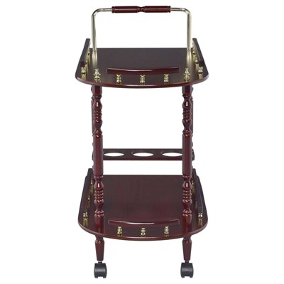 Elegant Merlot and Brass Round Serving Cart with Wine Storage