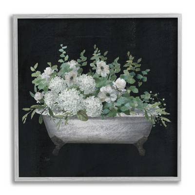 Stupell Vintage Bathtub Botanical White Flowers Framed Giclee