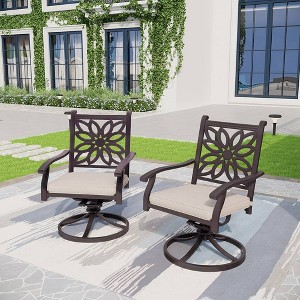 2pk Outdoor Extra Wide Cast Aluminum Swivel Chairs with Cushions - Captiva Designs: Rust-Resistant with Water-Resistant Covers - 1 of 4