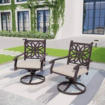2pk Outdoor Extra Wide Cast Aluminum Swivel Chairs with Cushions - Captiva Designs