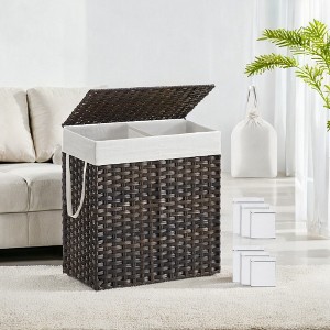110L Laundry Hamper with Lid Laundry Clothes Hamper with 2 Removable Liner Bags Wicker Double Laundry Basket for Bathroom - 1 of 4