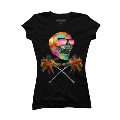 Junior's Design By Humans Palm Tree Summer Cross Bones By Johnthan T-Shirt