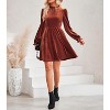 Coolmee Women Casual High Neck Elastic Waistline Long Sleeve Velvet Midi Dress Wedding Guest Short Wrap Tunic Formal Dress - 3 of 4