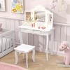 Costway Makeup Vanity Set with Tri-Fold Mirror & LED Lights Vanity Desk and Stool Set - 2 of 4