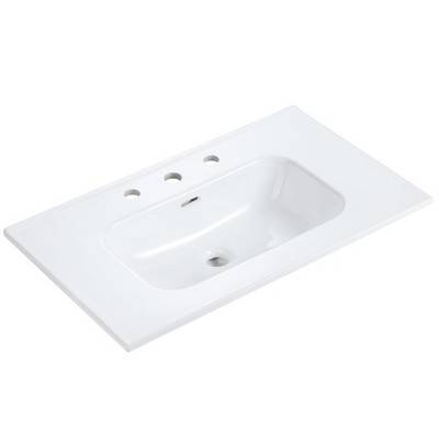Vynxaria 29.9"L x 18.3"W Gloss White Ceramic Bathroom Sink Countertop Basin 3-Hole Faucet Ready