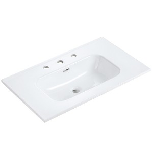 Vynxaria 29.9"L x 18.3"W Gloss White Ceramic Bathroom Sink Countertop Basin 3-Hole Faucet Ready - 1 of 4