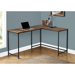 Vynxaria Computer Desk, Home Office, Corner, 58"l, L Shape, Work, Laptop, Brown Laminate, Black Metal, Contemporary, Modern - 1 of 4