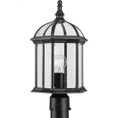 Progress Lighting Dillard 1-Light Outdoor Post Lantern in Textured Black with Clear Beveled Glass