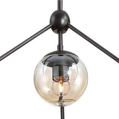 Mid-Century Sputnik-Inspired Black Chandelier with Cognac Glass Globes