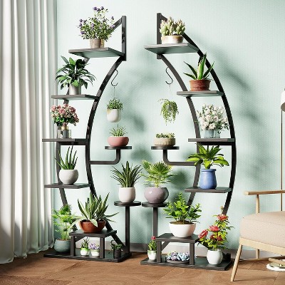 Erommy 6 Tier 9 Potted Metal Plant Stand Plant Stands for Indoor Plants Multiple, Plant Shelf for Planter Display with 2 Hooks